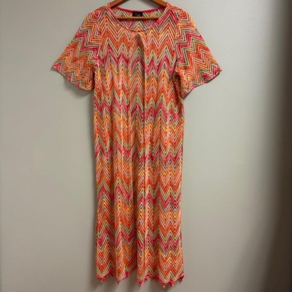 Womens‎ Open Knit Cardigan Rainbow Sheer Size XL Festival Beach Summer Chevron